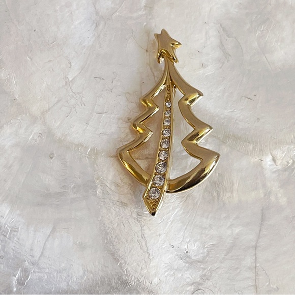 Vintage Modern Gold Tone Crystal Christmas Tree Brooch - Picture 7 of 9